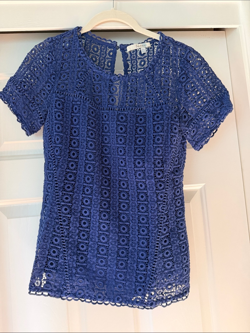 Boden Althea blue crochet/lace short sleeve top blouse womens size 2 excellent